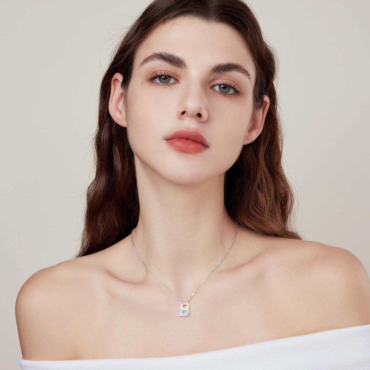 Dixbix Women Initial Letter Necklaces,Initial B Birthstone Necklace Jewelry Gifts for Women (B)