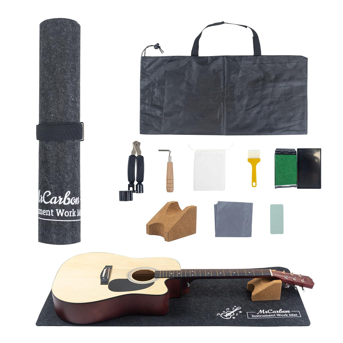Guitar Repair Mat Kit with Neck Rest, Felt Work Mat, String Winder, Fret Polishing Tools, Cleaning Accessories and Storage Bags – Complete Maintenance Set for Acoustic & Electric Guitars