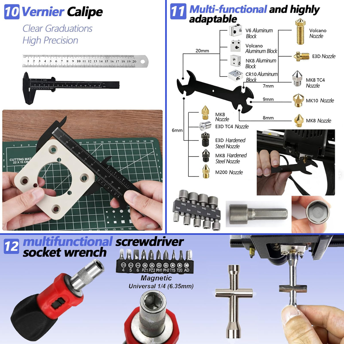 262 Pcs 3D Printer Tool Set w/Bag, Nozzle Kit & Mini Electric Grinder
