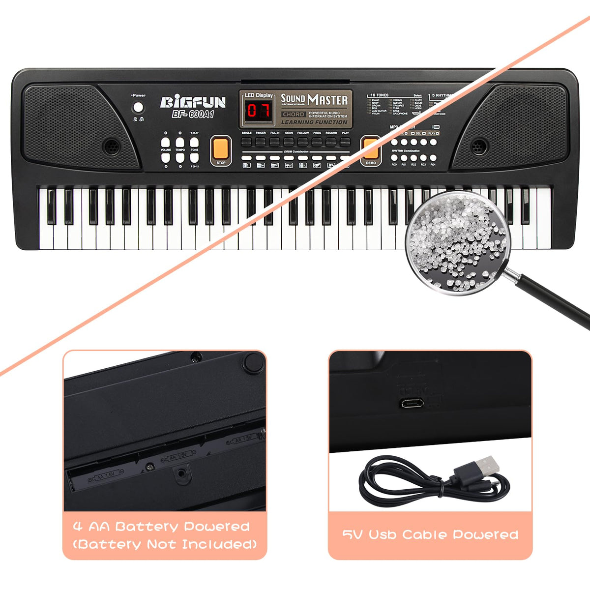 Raimy 61 Keys Kids Piano Keyboard for Beginners with Microphone