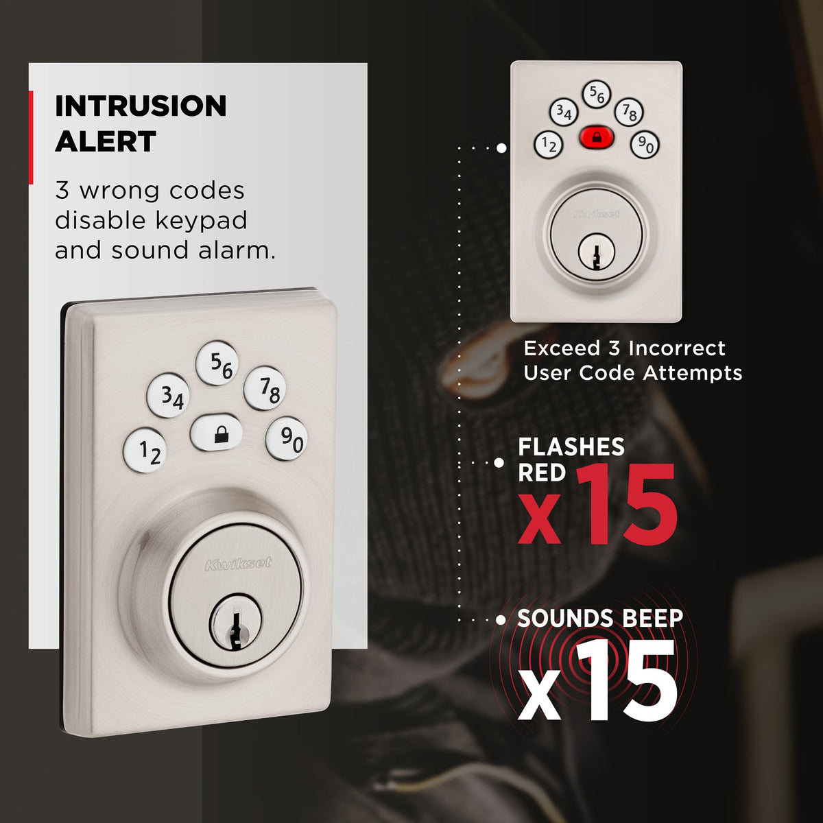 Kwikset Powerbolt 240 5-Button Keypad Satin Nickel Contemporary Electronic Deadbolt Door Lock, Featuring Convenient Keyless Entry, Customizable User Codes and Auto-Locking