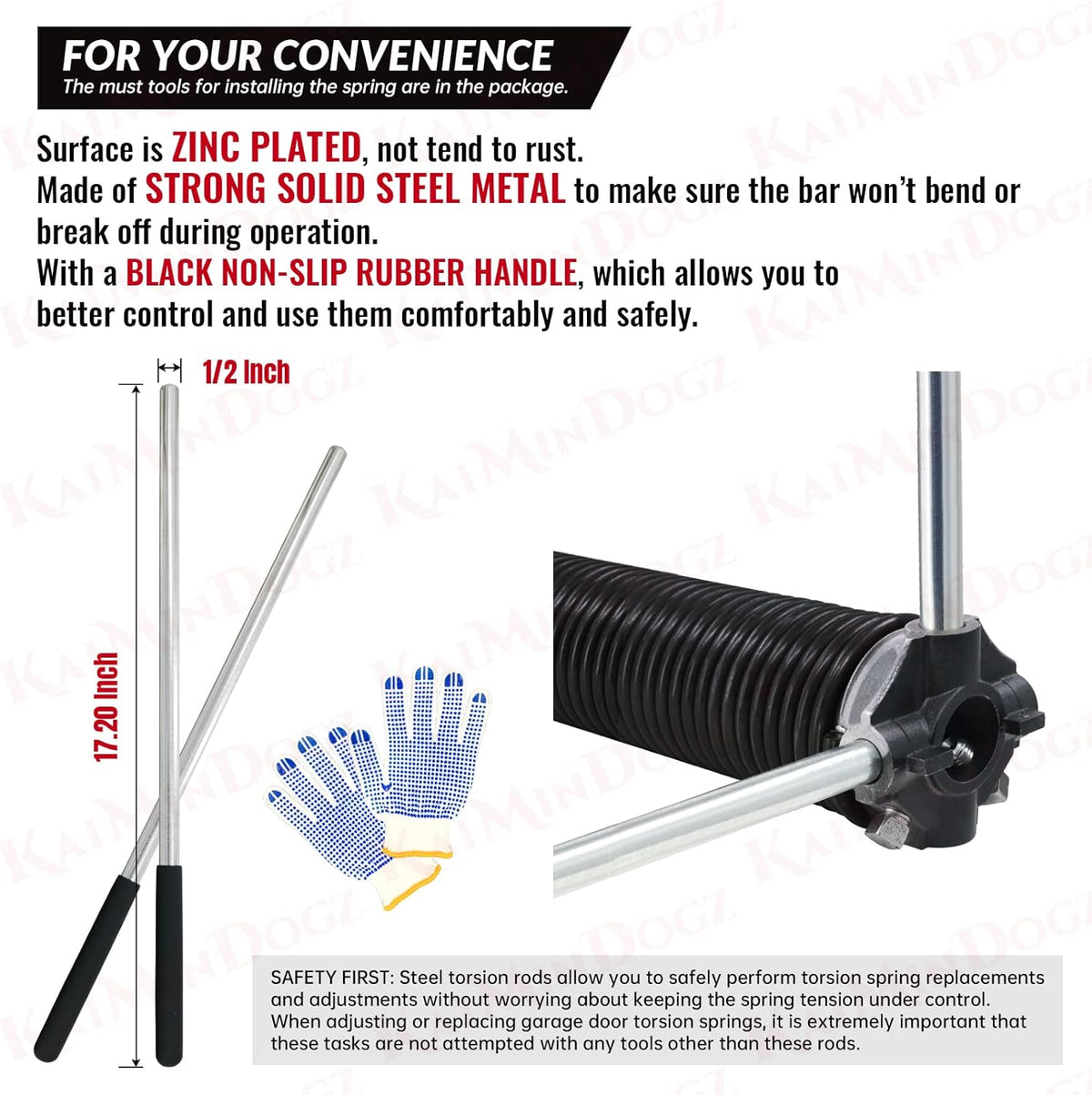 Pair of 1.75" Garage Door Torsion Springs Set with Non-Slip Winding Bars&Gloves, High Precision Electrophoresis Oil-Free Black Coated for Replacement, MIN 16,000 Cycles (0.243 x 1.75"x 32")