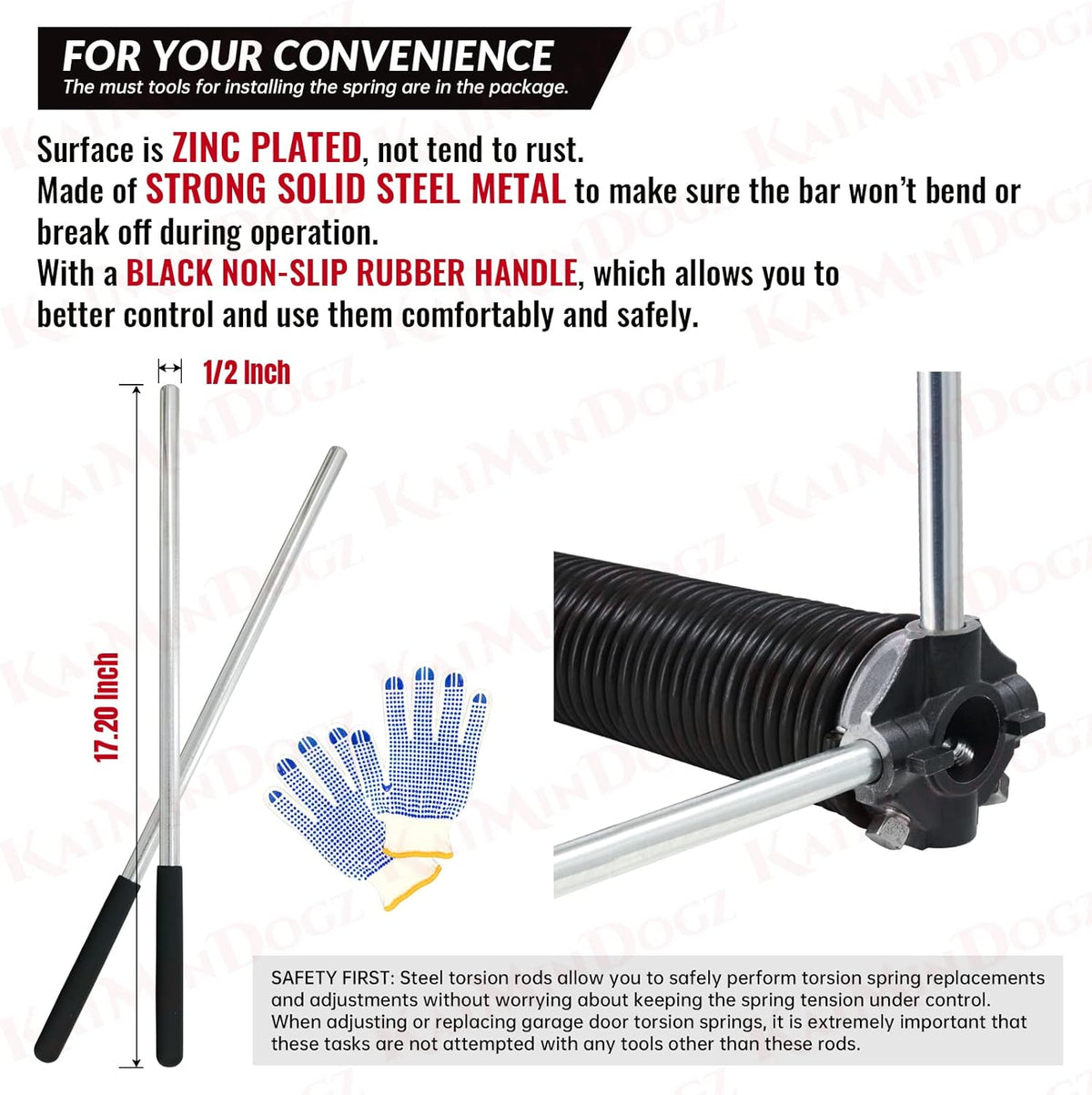 Pair of 1.75" Garage Door Torsion Springs Set with Non-Slip Winding Bars&Gloves, High Precision Electrophoresis Oil-Free Black Coated for Replacement, MIN 16,000 Cycles (0.250 x 1.75"x 38")