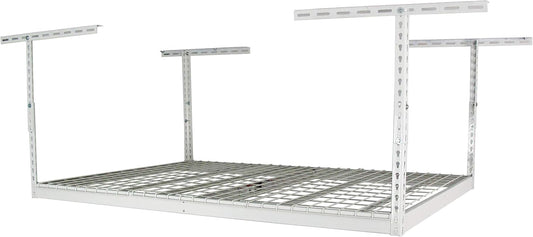 SafeRacks 4x6 Overhead Garage Storage Rack - Height Adjustable Steel Overhead Storage Rack - 500 Pound Weight Capacity (White, 18"-33")