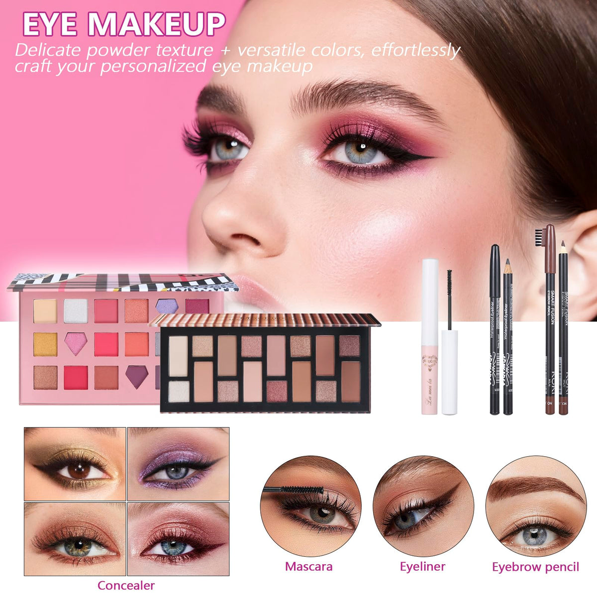 Makeup Kit For Girls, Makeup Set For Teen Beginners, Make up Gift Set For Women with Makeup Box, Eyeshadow Palettes, Foundation, Concealer, brushes set (Colors 18)