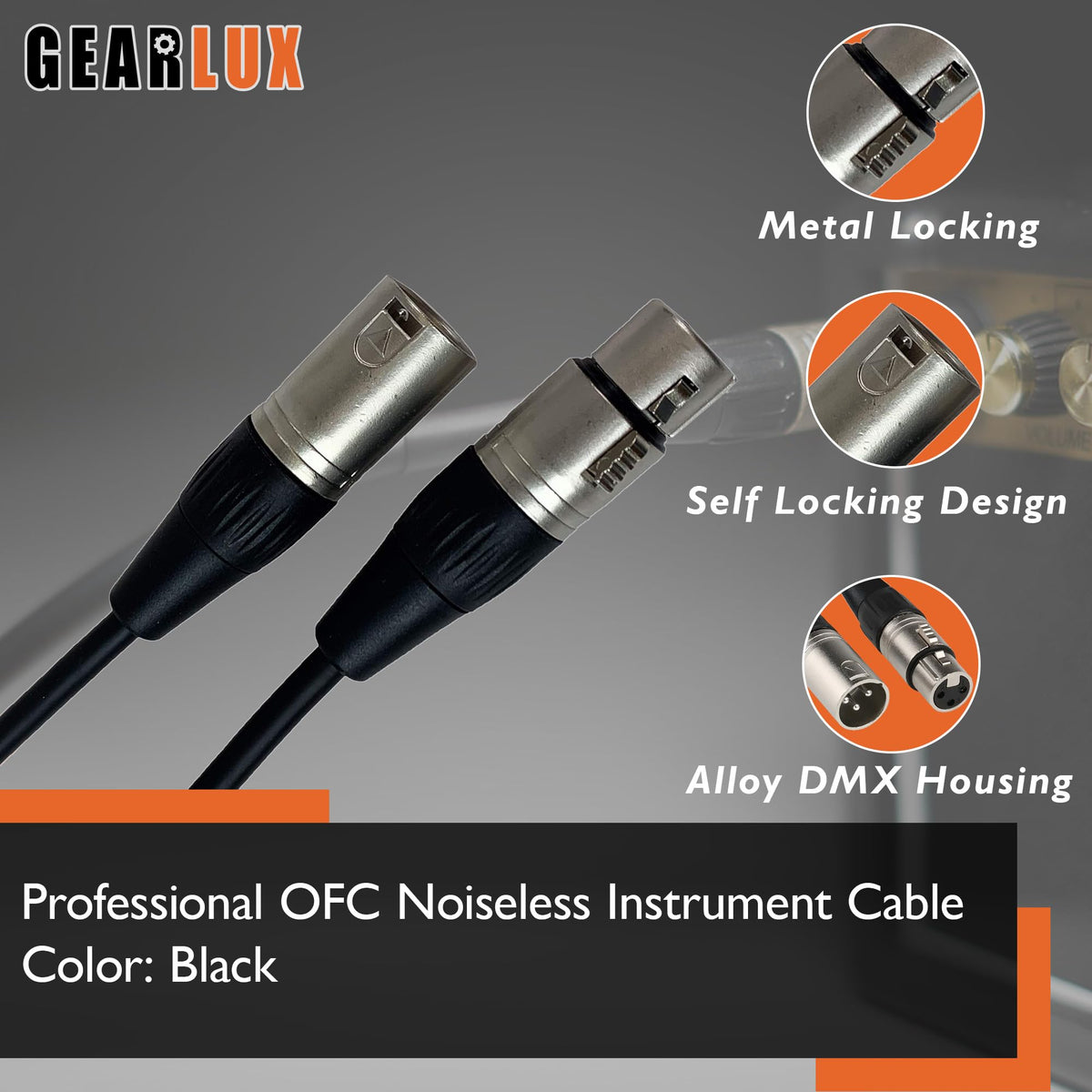 Gearlux DMX Cable, 3 Pin, Male to Female, 100 Feet - 2 Pack