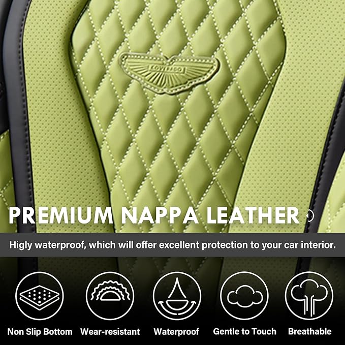 Coverado Seat Covers Front Seats, Green Car Seat Covers 2 Pack, Driver Seat Cover, Luxury Automotive Seat Covers, Car Seat Cushion, Front Car Seat Covers Leather Seat Protector Fit for Most Cars