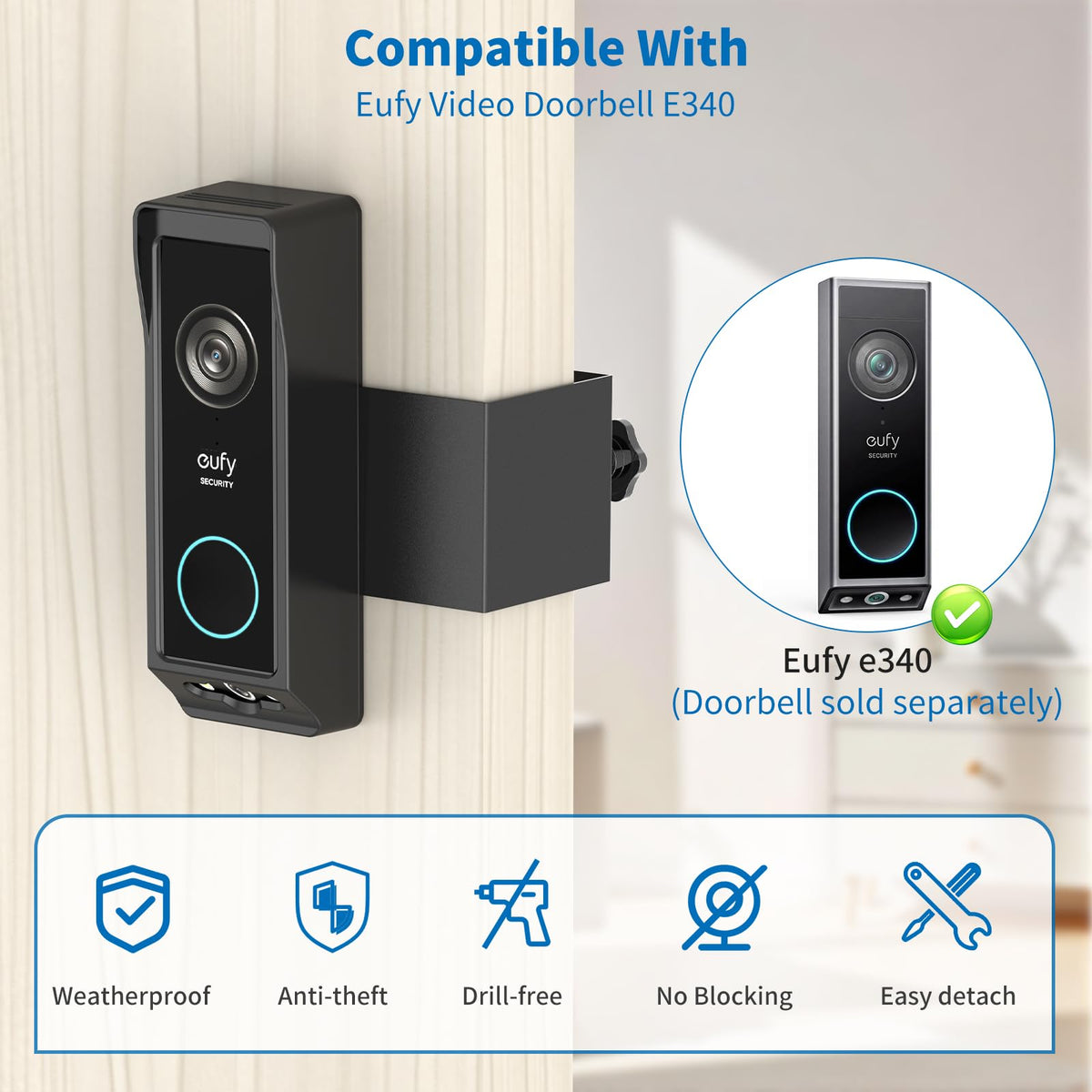 Eufy Doorbell Camera Mount, Anti-Theft Door Bell Kit for Eufy E340 Doorbell