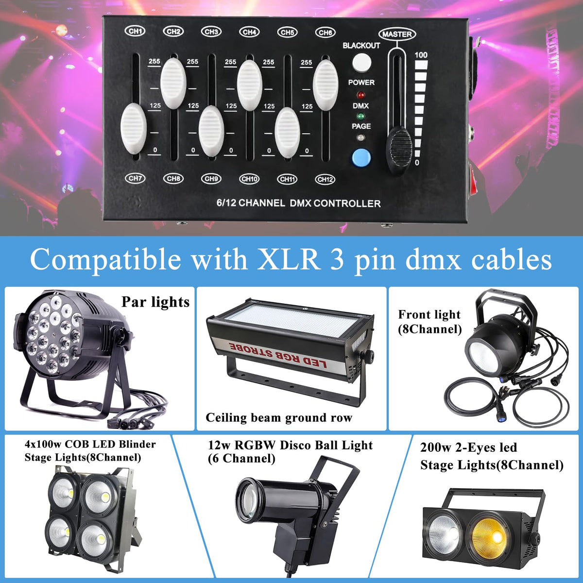 MAD OWL 12 Channel DMX dimming Controller, mini dj Lighting Controller,DMX512 Signal Protocol dimmer Suitable for Small Stage Lighting