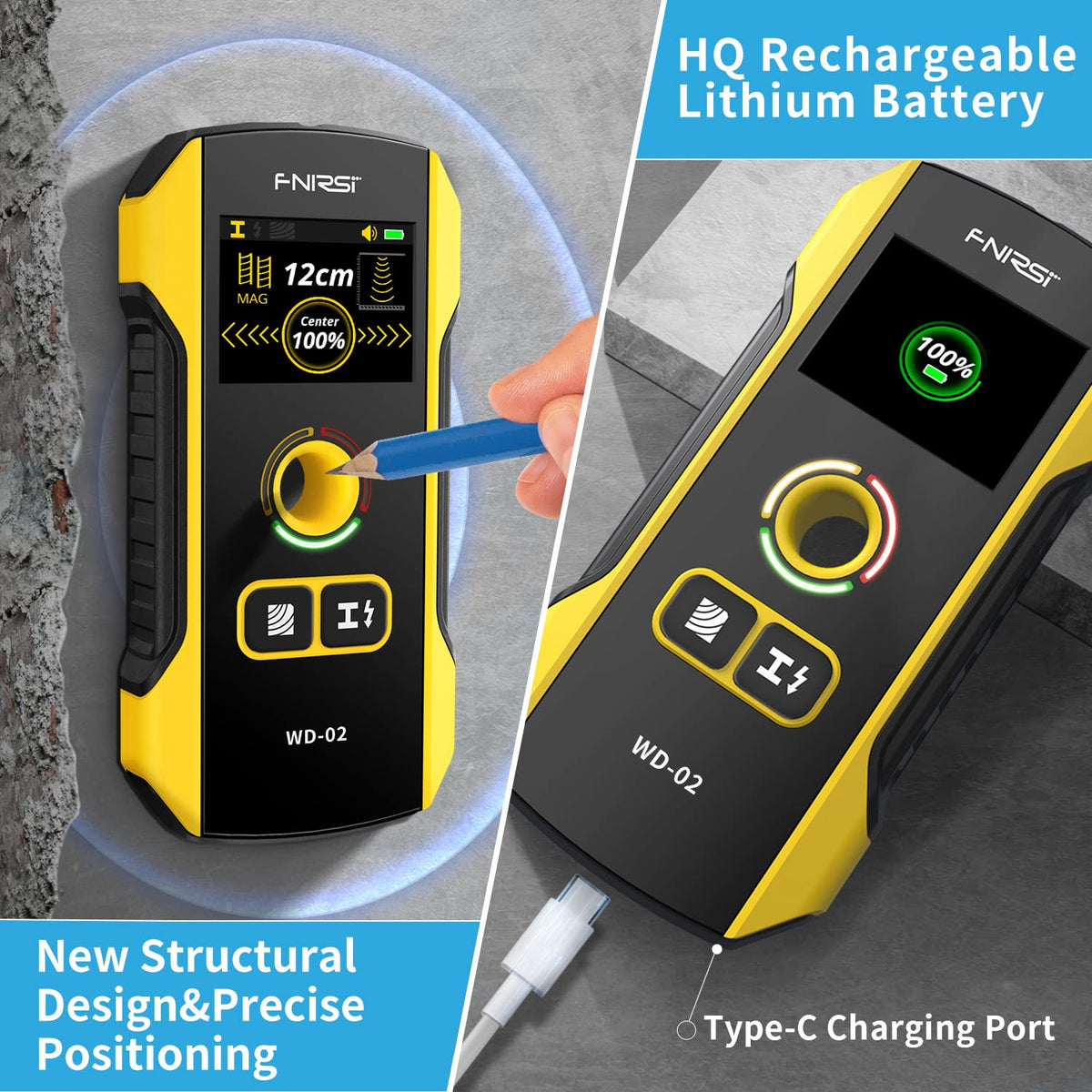 Premium Wall Scanner Stud Finder, Electronic Wall Stud Detector for Wood, Metal Studs, AC Wires, Joists, Pipes, Wire and Water Pipe Stud Finder, Visible Positioning Hole for Accurate Center Detection