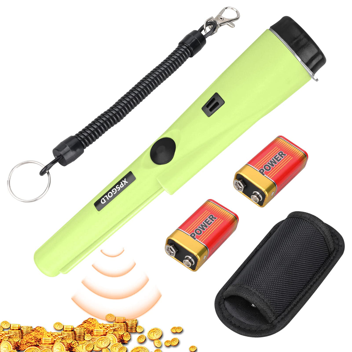 XPSGOLD Metal Detector Pinpointing,Waterproof Pinpointer 360 Degree Search Gold&Treasure Finder with Belt Holster &LED Indicator& Buzzer Vibration, for Adults and Kids(Green)