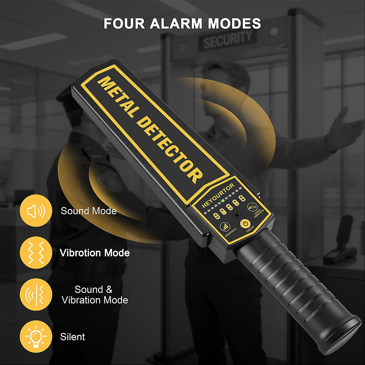 HEYOURTOR Handheld Metal Detector Wand, Rechargeable Security Scanner with Adjustable Sensitivity, Detect All Metals (with Built-in Battery and Charging Line)