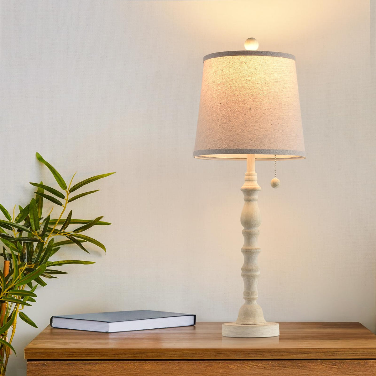Terpsichore Lamps for Living Room Modern Farmhouse Table Lamp Bedside Reading Lamps Set of 2 Night Stands Bedroom Night Lamp,with Fabric Lamp Shade (White, High 26.25 Inch)