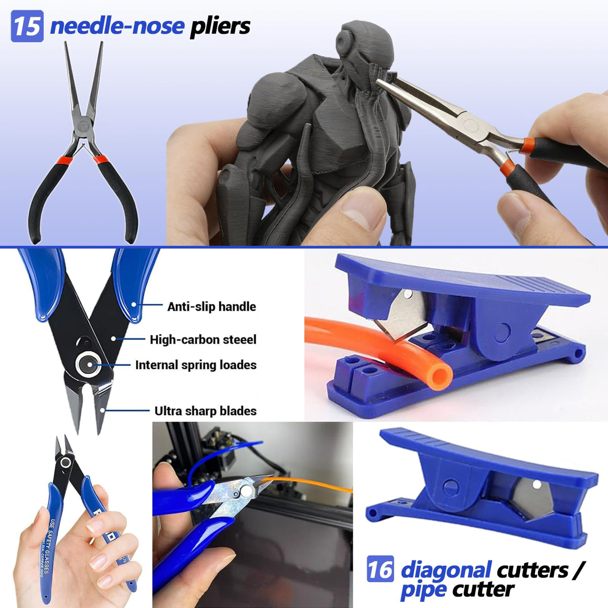 262 Pcs 3D Printer Tool Set w/Bag, Nozzle Kit & Mini Electric Grinder