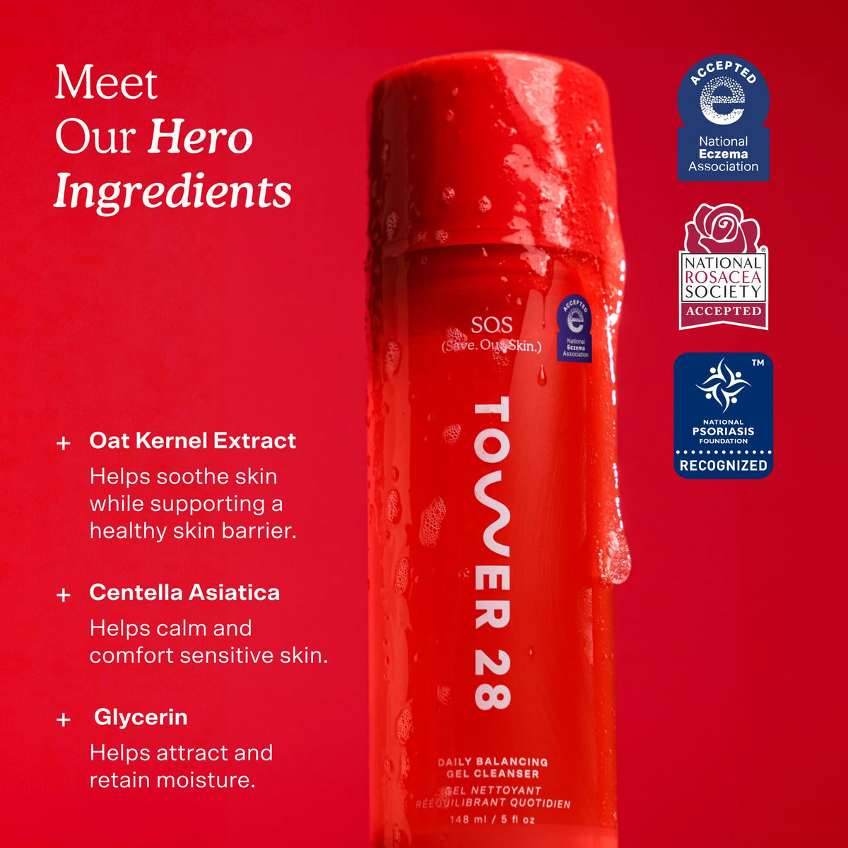 Tower 28 SOS Gel Facial Cleanser - Hydrating Face Wash + Makeup Remover for Sensitive Skin - Soothing + Gentle Face Cleanser with Aloe Vera, Oat Extract + Minerals - Fragrance-Free Skin Care (5 oz)