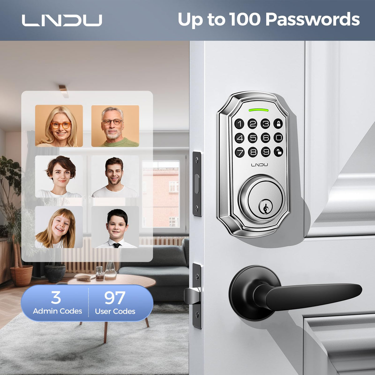 Keyless Entry Door Lock with 2 Levelers - Electronic Keypad Deadbolt, Auto Lock & Anti-Peeping Password, Matte Black Smart Locking for Front Door