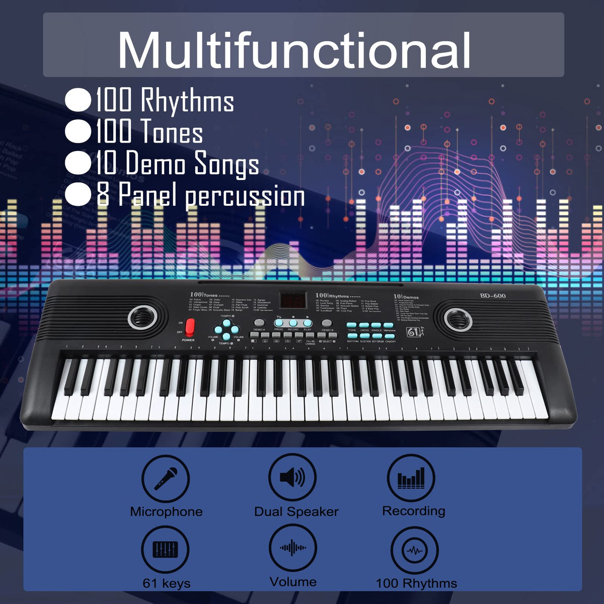 61 Key Keyboard Piano with Built-in Speaker and Microphone, Portable Electronic Digital Piano for Beginners, Perfect Musical Starter Instrument, Ideal Gift for Aspiring Musicians