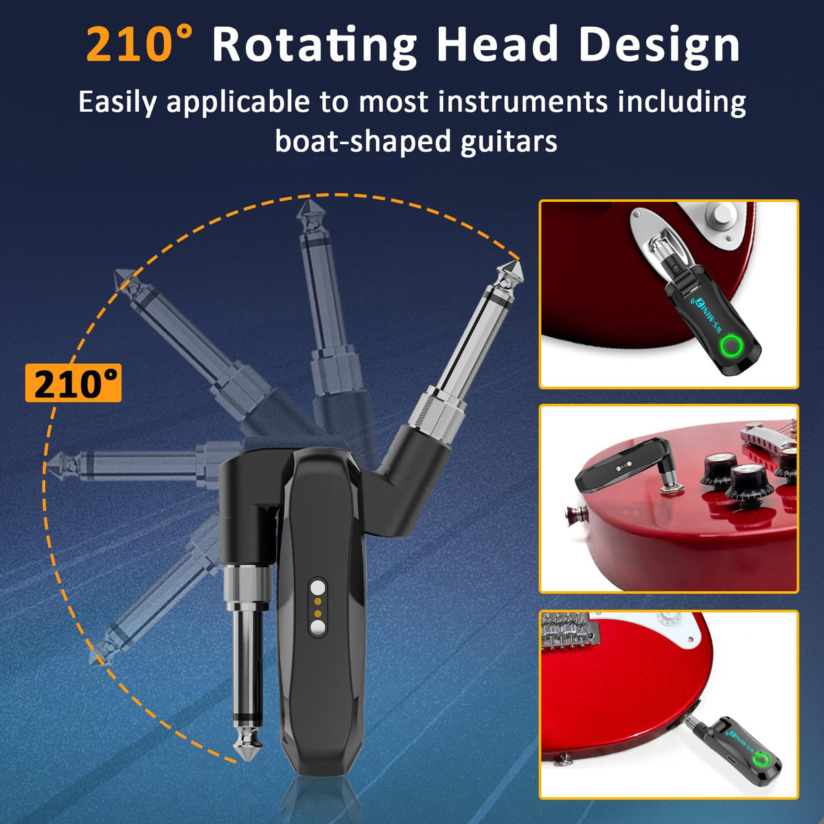 Guitar Wireless System 2.4GHz with Rotating Head & 2-in-1 Plug