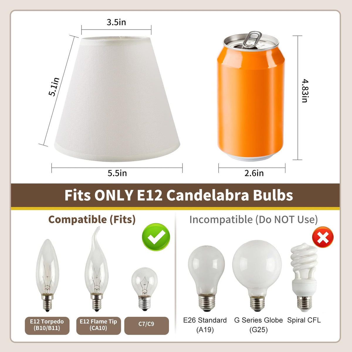 Small Lamp Shades Set of 6, Clip-on Fitter Lamp Shades, 3" x 6" x 5"