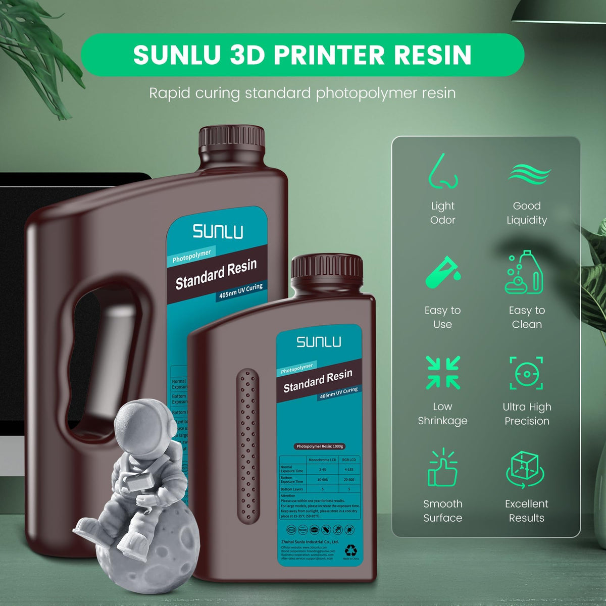 SUNLU Standard 3D Printer Resin Plus, Fast-Curing Photopolymer Resin for LCD/DLP/SLA Printers, 395-405nm UV, Low Shrinkage and High Precision, Clear Red 1KG