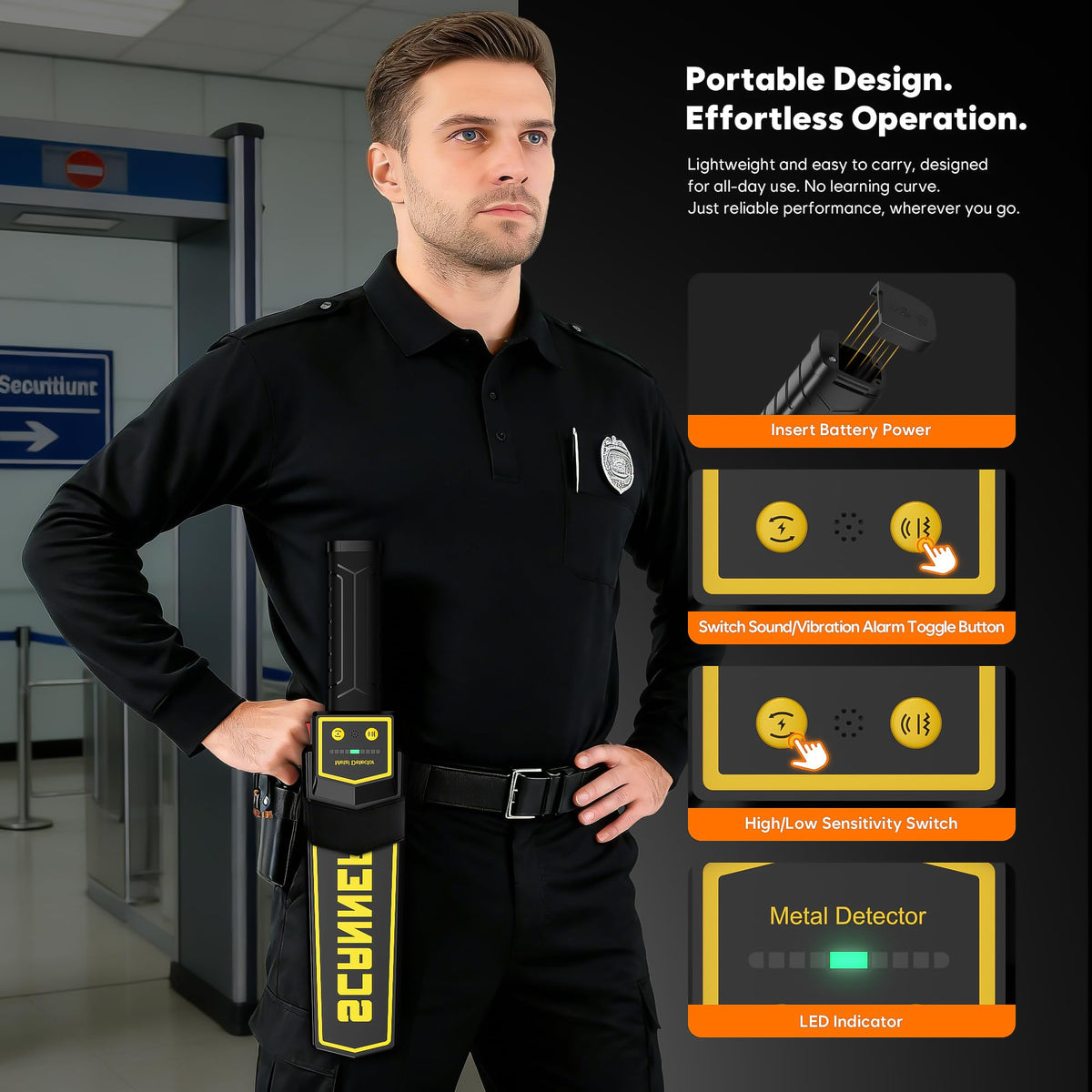 Handheld Metal Detector Wand/w Holster,5 Level Sensitivity Security Wand Metal Detector for Woodworking,Portable Nail Finder Scanner Wood Metal Detector for Log Weapon 3 Modes Alert Detect 9V Battery