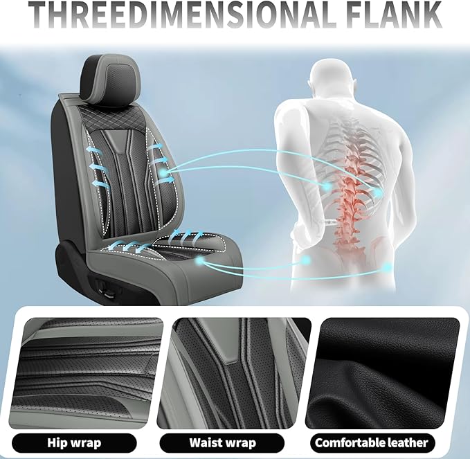 Fit Frontier Car Seat Covers Premium Leather for Nissan Frontier 2009-2025 2026. Waterproof， Breathable, Scratch-Resistant & All-Weather Seat Cushion Protector（Full Set,Gray&Black