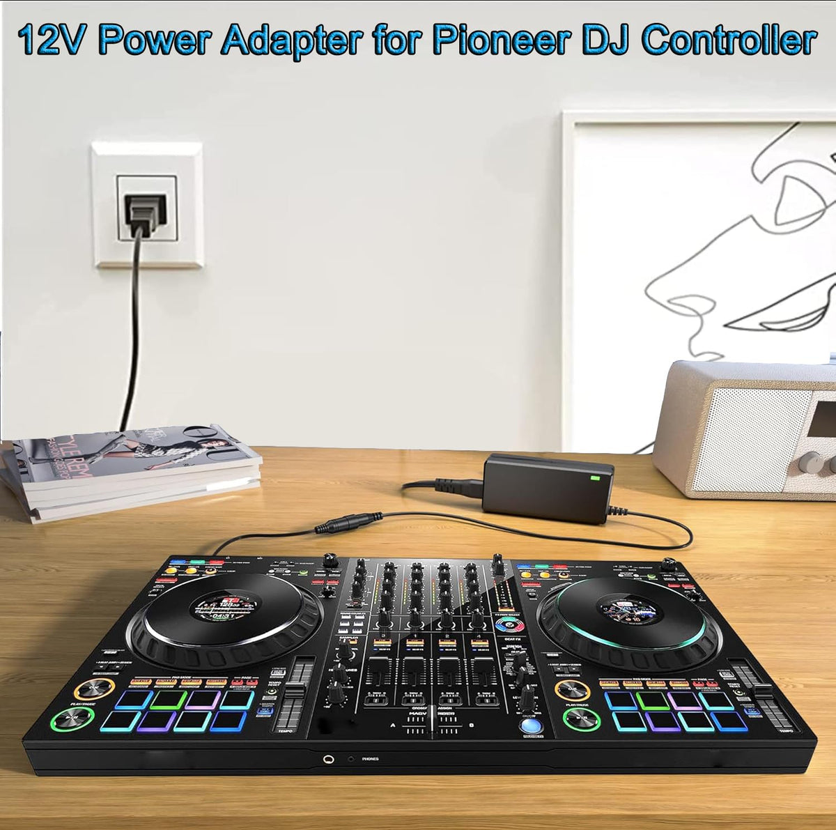 lojiraz 12V Power Adapter Cord Compatible with Pioneer DJ Serato DDJ-1000 DDJ1000 SRT DDJ-1000SRT DDJ-1000SRT-W 4-Channel Club Style Digital DJ Controller 12VDC DC12V 12.0V Power Supply Cord PSU