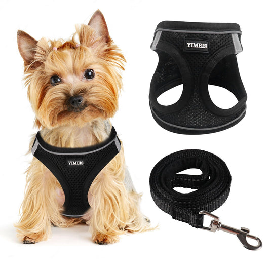 Dog Harness for Small Dogs, Small Dog Harness and Leash Set, Honeycomb Grid, Reflective Lightweight Harness & Anti-Twist Pet Lead (Multi Color, XS-Black)