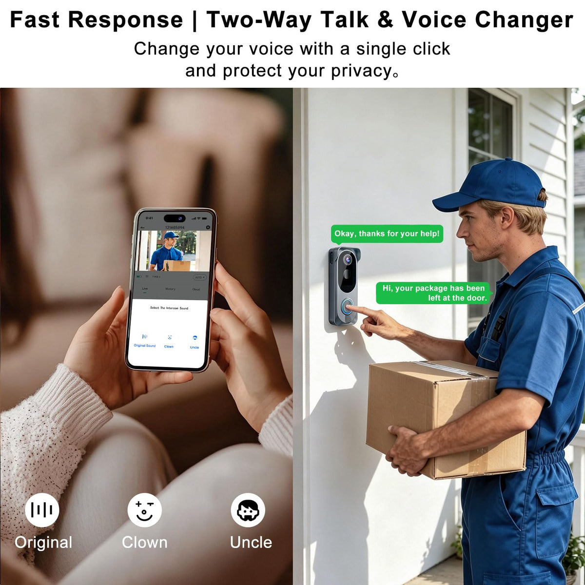 Doorbell Camera Wireless No subscription Required, 2K HD Battery Powered Smart Video Doorbell with Chime, Wide Angle, Motion Alerts&Two‑Way Talk, Night Vision, Compatible with Alexa ,2.4G WIFI Only