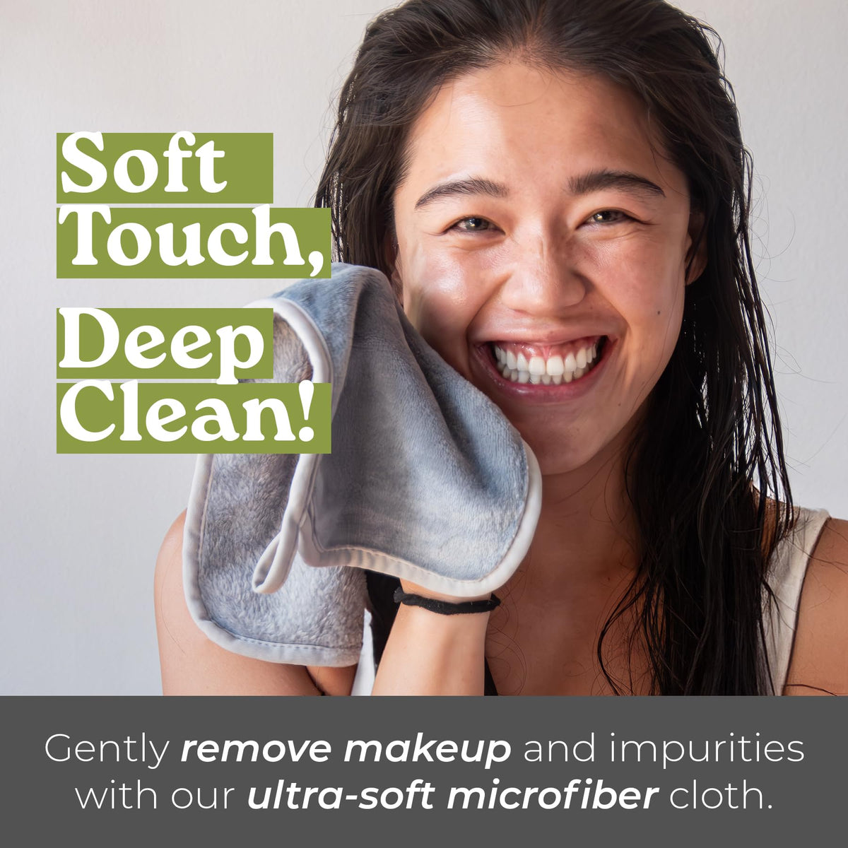 Tree To Tub Reusable Makeup Remover Cloth for Face - Gray Washable Microfiber Makeup Remover Towels for Gentle Cleansing, Washcloth for Daily Use, Face Towels for All Skin