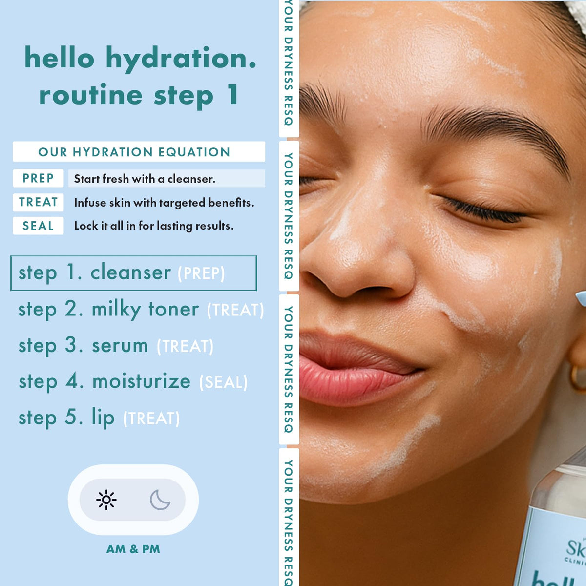 Skin ResQ by Petal Fresh Hello Hydration Cleanser, Daily Gentle Foaming Facial Cleanser with 2% Squalane Complex and Aloe Vera, Fragrance Free Hydrating Face Wash for Dry Sensitive Skin, 10 oz