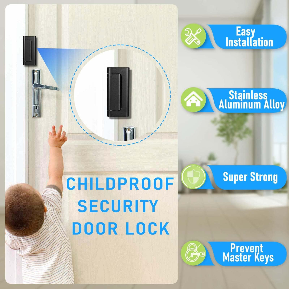 Steinwhale 3Pack Door Reinforcement Lock Home Security, Childproof Safety