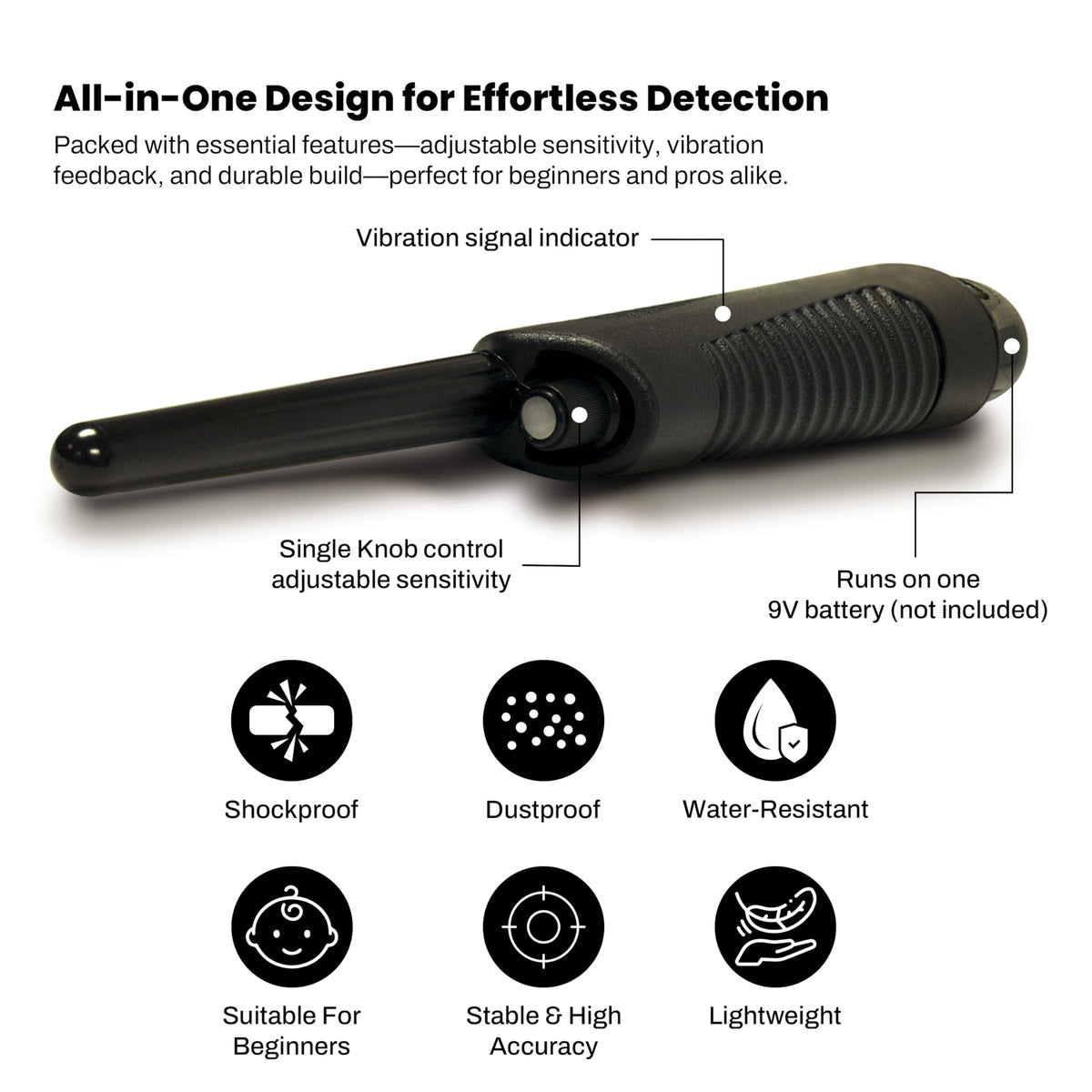 Bounty Hunter Pinpointer for Metal Detecting with Audio Signal and Vibration – Handheld Precision Tool for Accurate Target Location