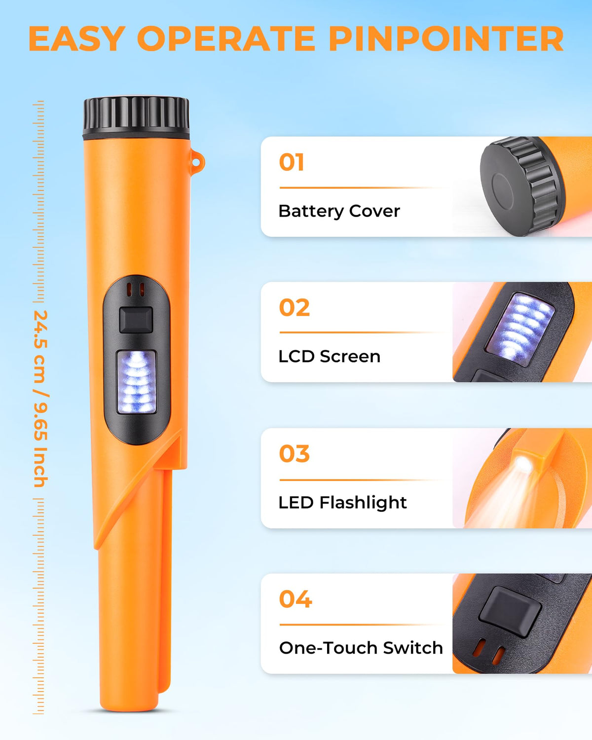 Metal Detector Pinpointer, 360° Handheld Pin Pointer with LED