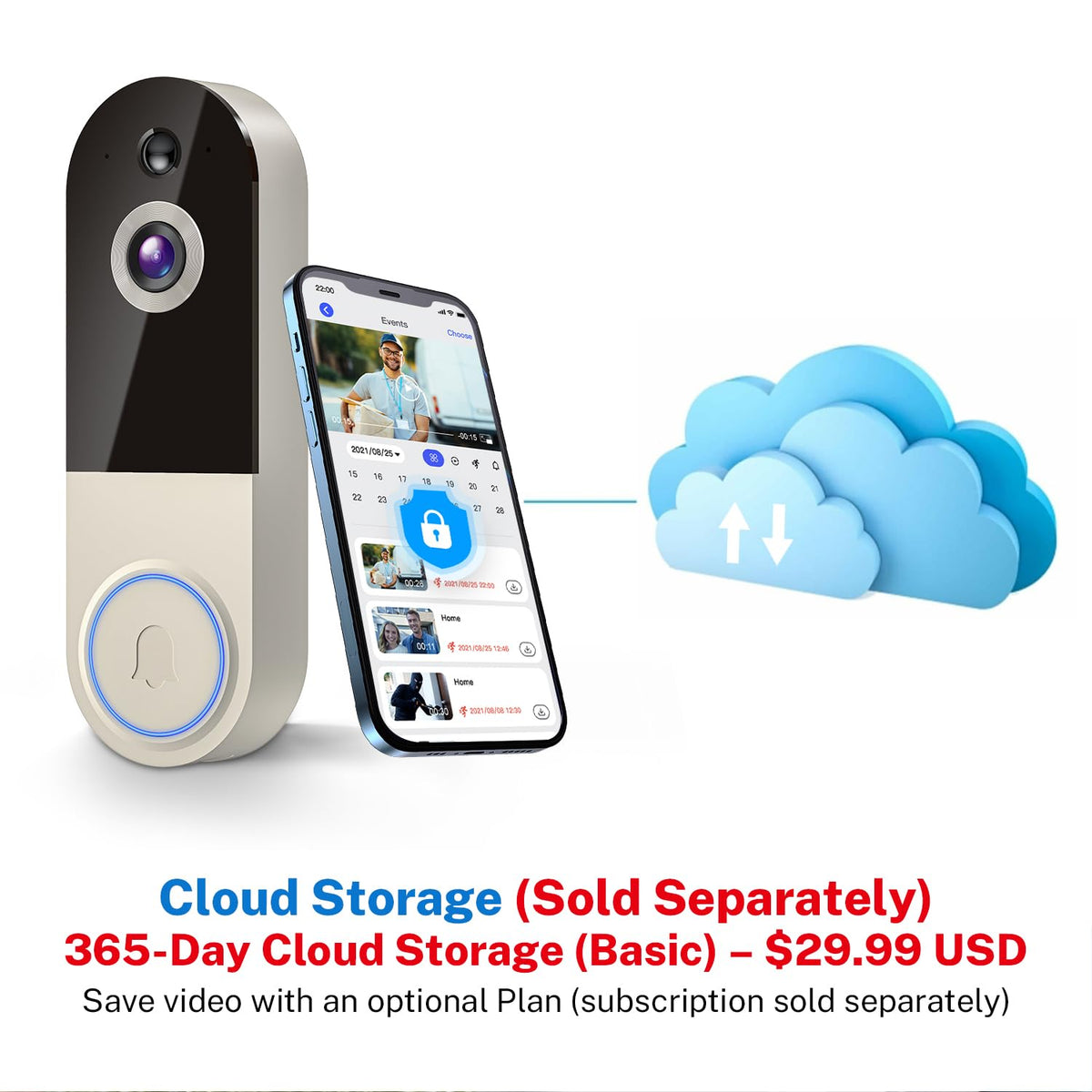 NexoSora 1080p Wireless Doorbell Camera with Receiver, AI Human Detection, 2-Way Audio, Night Vision, Cloud Storage (Sold Separately), Real-Time Alerts, Rechargeable Battery-Powered, 2.4Ghz Wi-Fi