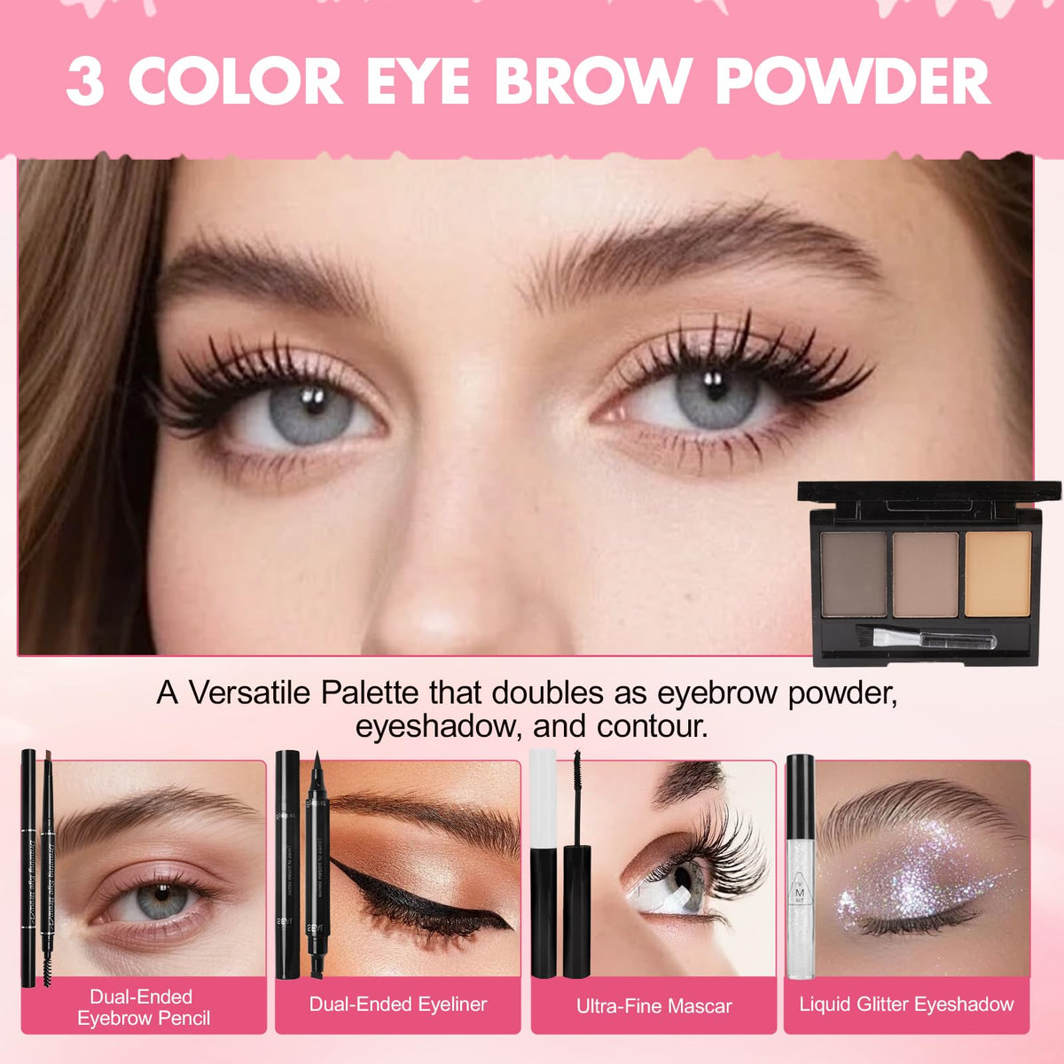 Makeup Kit for Teens & Girls, Makeup Gift Set for Beginners Teenager, Makeup Essential Bundle Includes Foundation Eyeshadow Contour Palette Lipstick Eyeliner Mascara Cosmetic Brush Set