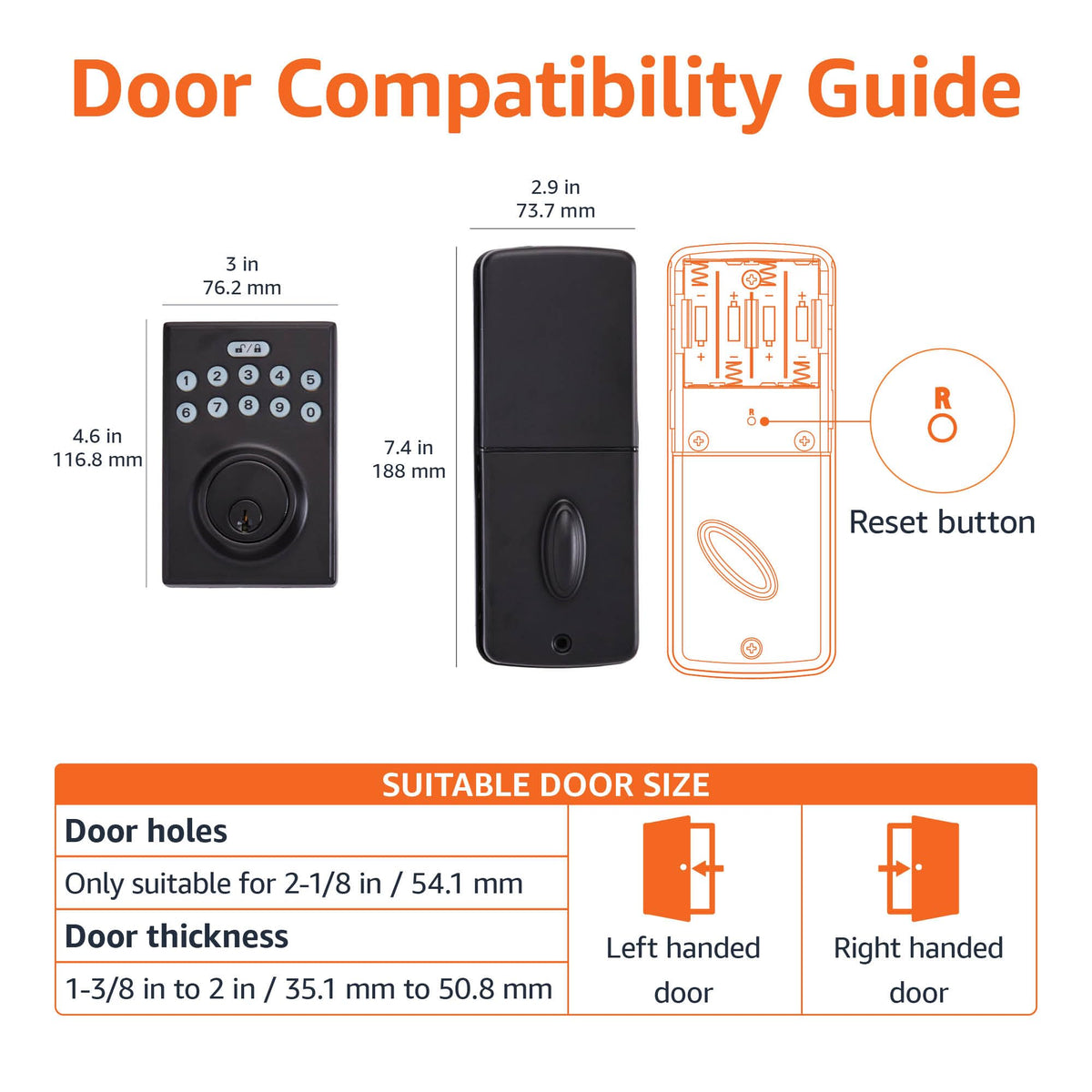 Amazon Basics Electronic Keypad Deadbolt Door Lock with Auto Lock, Touch-Control Keyless Entry, Customizable User Codes, Easy Installation, Contemporary, Matte Black, 1-Pack