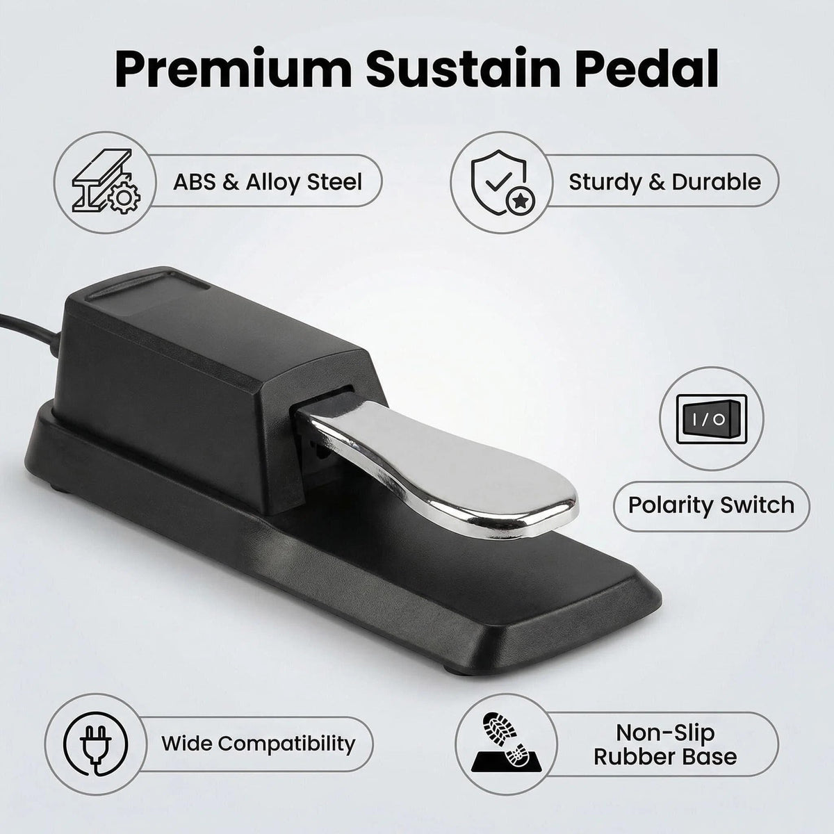 CC CAIHONG Sustain Pedal for Keyboard, Piano Pedal Keyboard Foot Damper Pedal with Polarity Switch, 1/4″(6.5mm) Input Plug, for Electronic Keyboards, MIDI Synthesizer, Digital Pianos