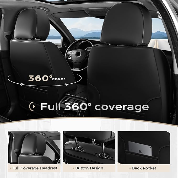 Coverado Car Seat Covers Full Set, Car Seat Protector Waterproof, Nappa Leather Car Seat Cushion, Seat Covers for Cars, Front Seats and Back Universal Fit for Most Cars
