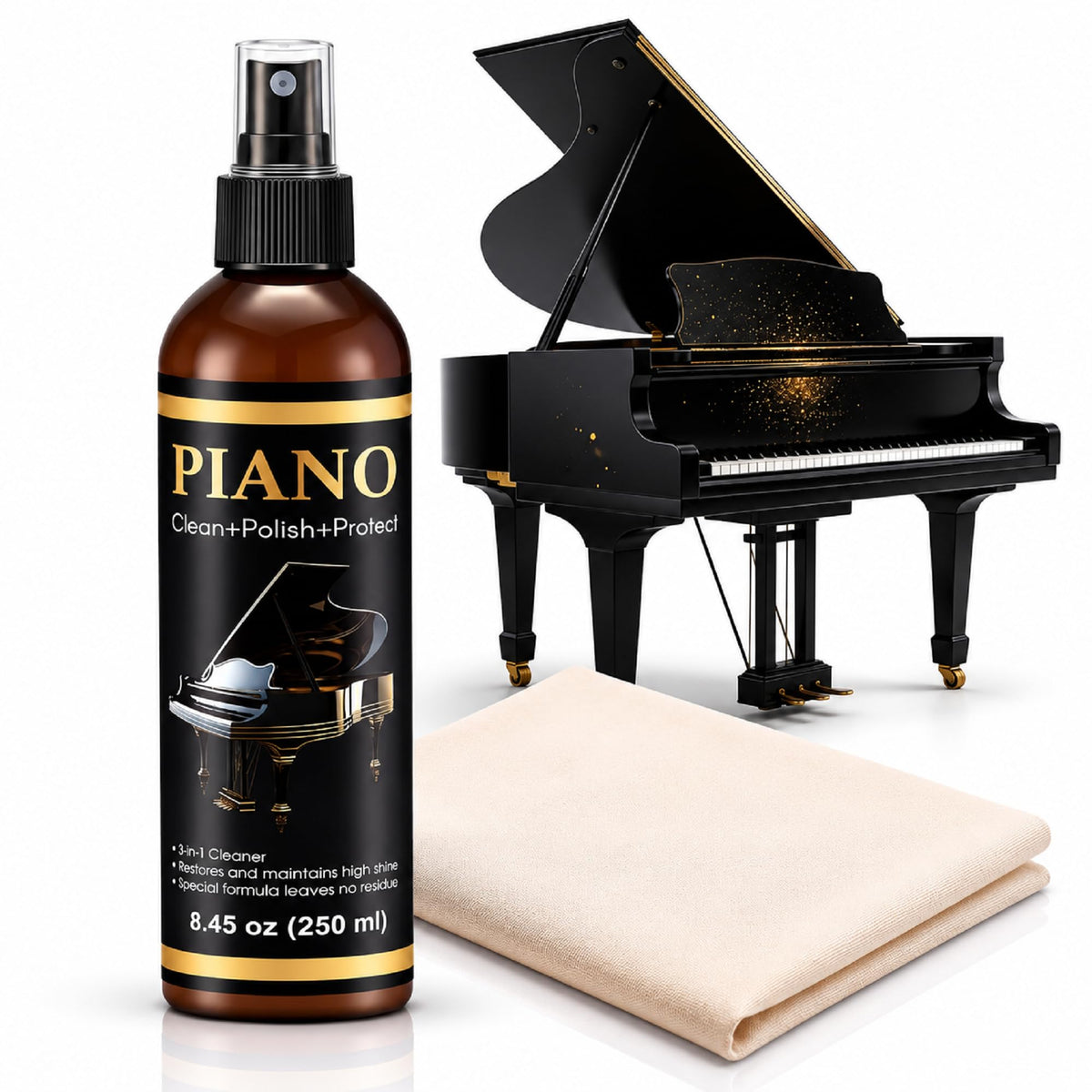 HappyAlley 8.45 oz Piano Cleaner Polish Kit for High Gloss Finishes