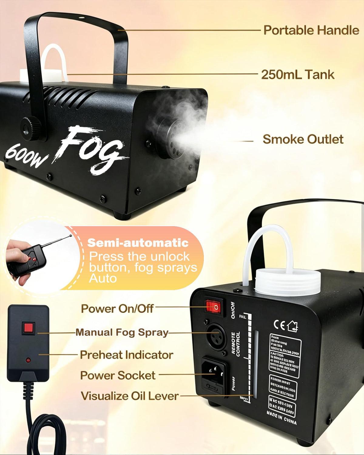 Fog Machine 600W Halloween Smoke machine Indoor Outdoor Stage