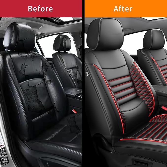 Fit HRV Car Seat Covers for Honda HR-V 2016-2024 2025 2026 - Upgraded Premium Waterproof & Breathable Leather, Airbag Compatible, All-Weather Seat Cushion Protector (2 Front/Black+Red)