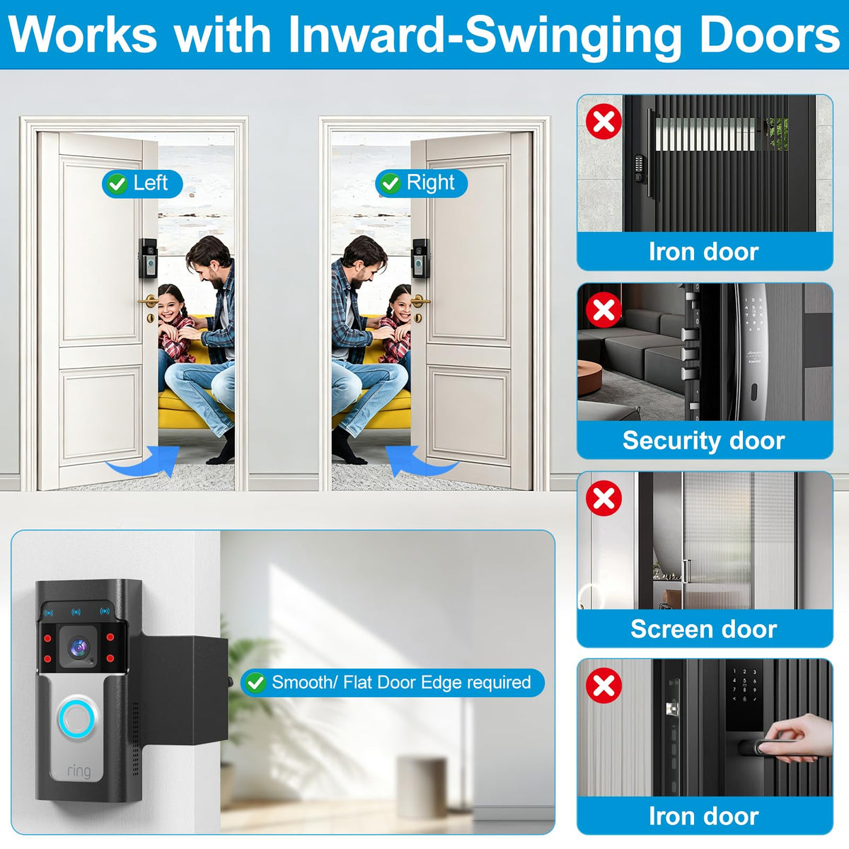 Homalor Ring Doorbell Mount, Anti-Theft, No Drill, Renter Friendly