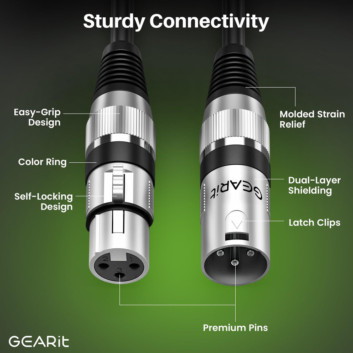 GEARit DMX Cable 50FT 2-Pack 3-Pin Male to Female for DJs and Event Techs