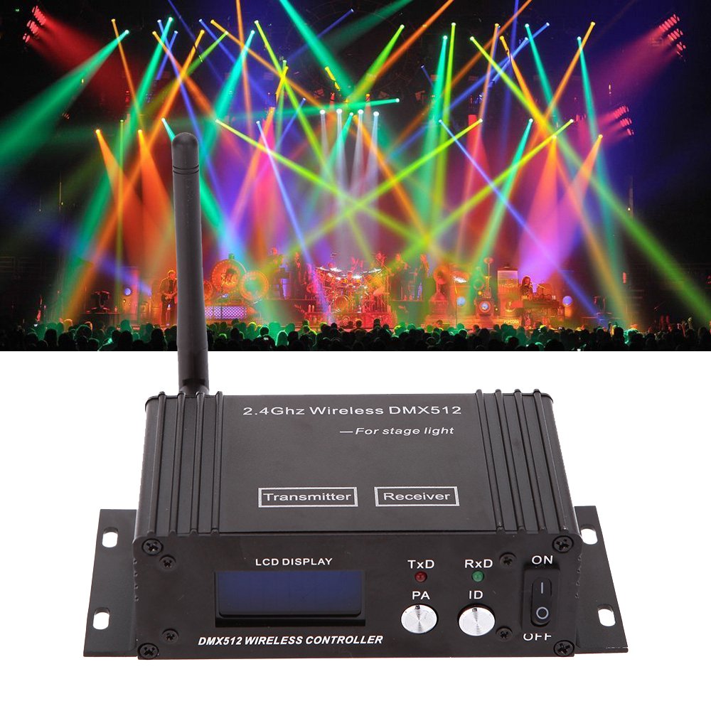 CaalLogt DMX512 Controller 2.4G Wireless Controller Transmitter Receiver LCD Display Power Adjustable Lighting Repeater Controller 16 Groups ID Coding for Party DJ Show Club Stage Disco Stage Light