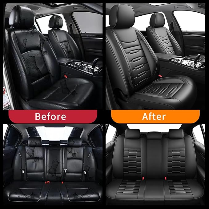 Fit Accord Car Seat Covers for Honda Accord 2003-2024 2025 2026 - Upgraded Premium Waterproof & Breathable Leather, Airbag Compatible, All-Weather Seat Cushion Protector (Full Set, Black)