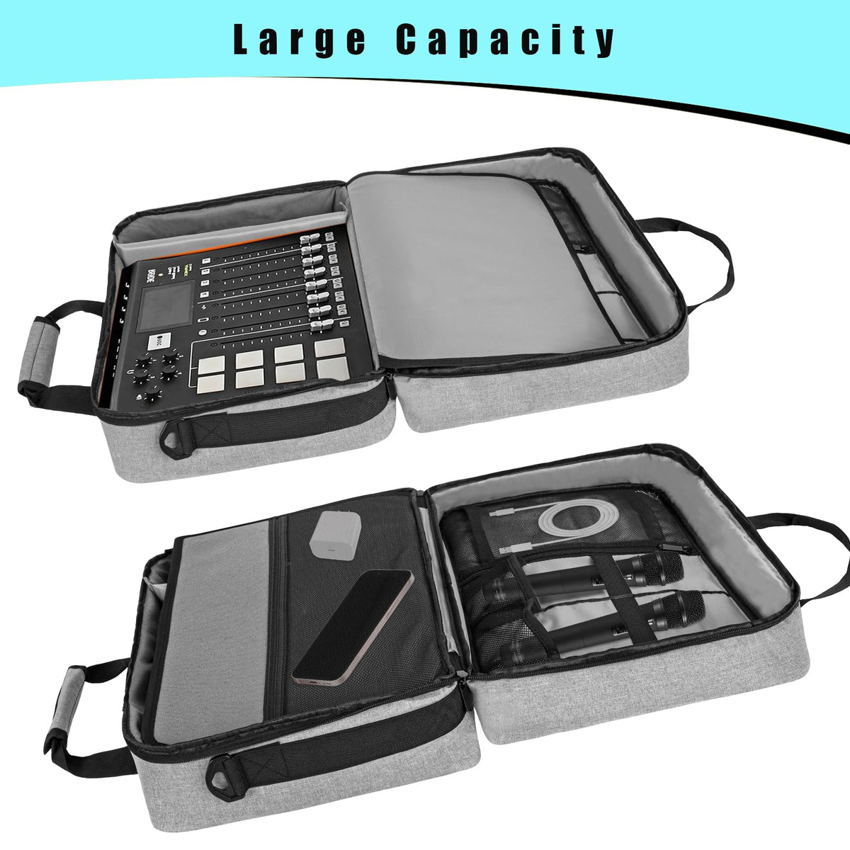 Muscab Audio Mixer Case 0.4 Inch Padded DJ Mixer Bag Travel Padded Case for Audio Mixers, DJ Controllers & Equipment Compatible with RODECaster Pro,RODECaster Pro II,TC-Helicon GoXLR-Grey