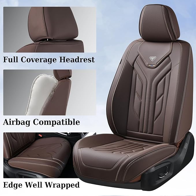 Coverado Front Seat Covers, Car Seat Covers Front Seats, Leather Seat Covers for Cars, Automotive Seat Covers Car Seat Protector Car Accessories Fit for Most Sedans SUV Pick-up Truck(Coffee)