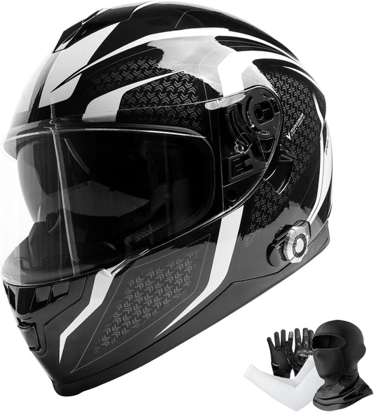 Full Face FreedConn Motorcycle Helmet Bluetooth 5.0 Integrated 2 Way Intercom DOT FMVSS-218 Rated Motorbike Helmet Communication with Dual Visor MP3 for Men Women New EPS
