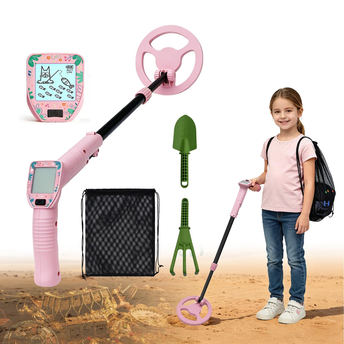 Metal Detector for Kids,0.88lbs Treasure Hunter,Pink Set
